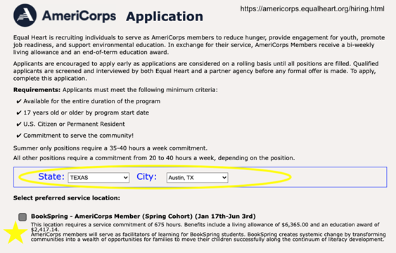 AmeriCorps Application